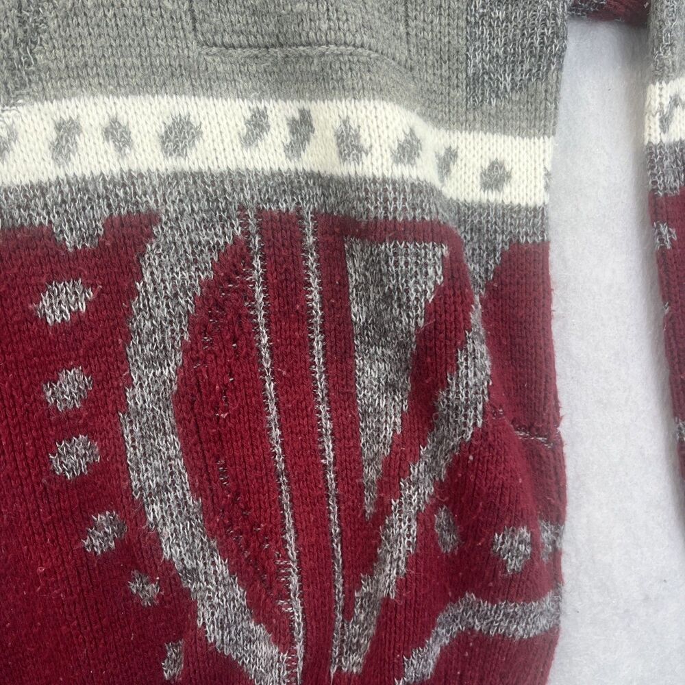 London Fog Knit Sweater Mens M Maroon Gray Ribbed Hem VTG Grandpacore Cabincore - Picture 4 of 12